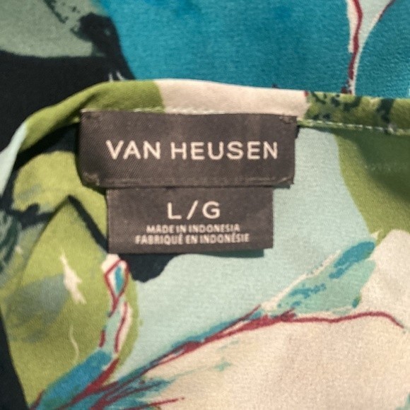 51-9 VAN HEUSEN blue green multicolor butterfly sleeve floral top L - Picture 7 of 8